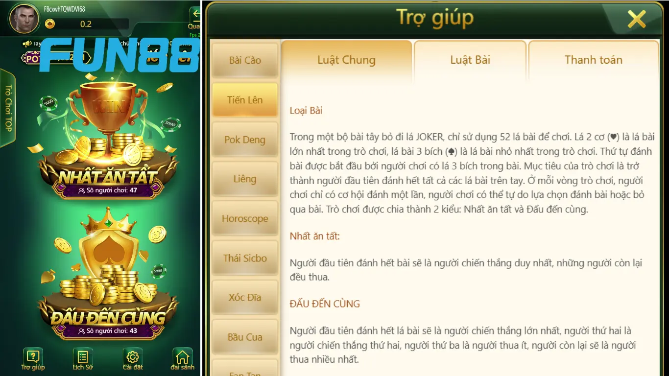 Luật chơi tiến lên online FUN88