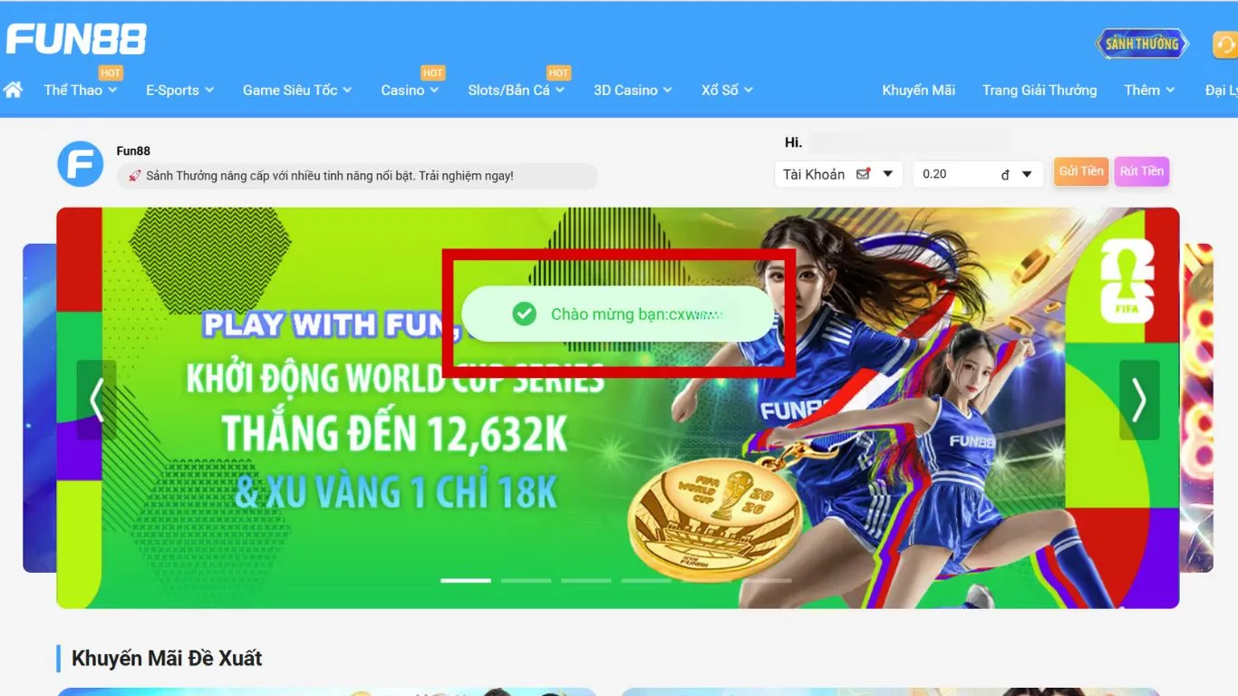 đăng ký FUN88 thành công