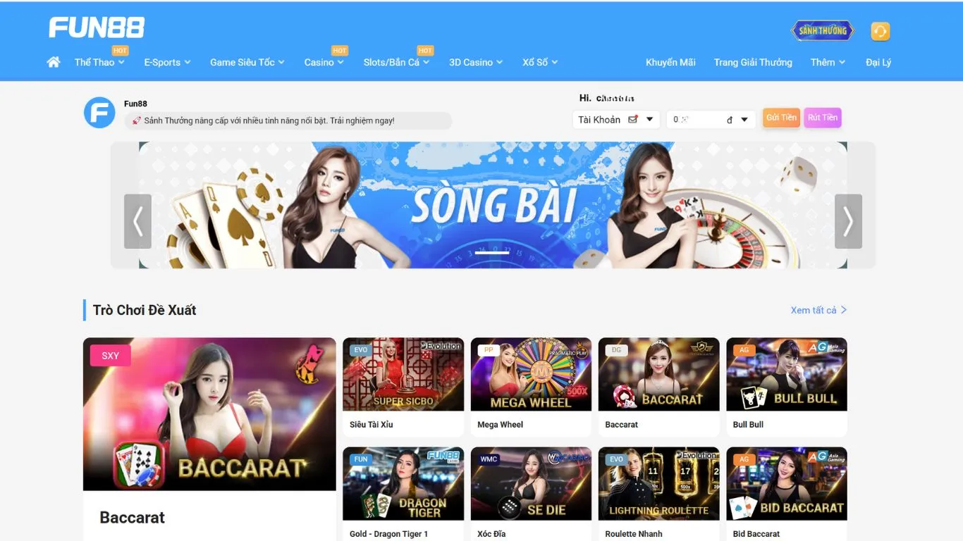 Các trò chơi casino tại FUN88