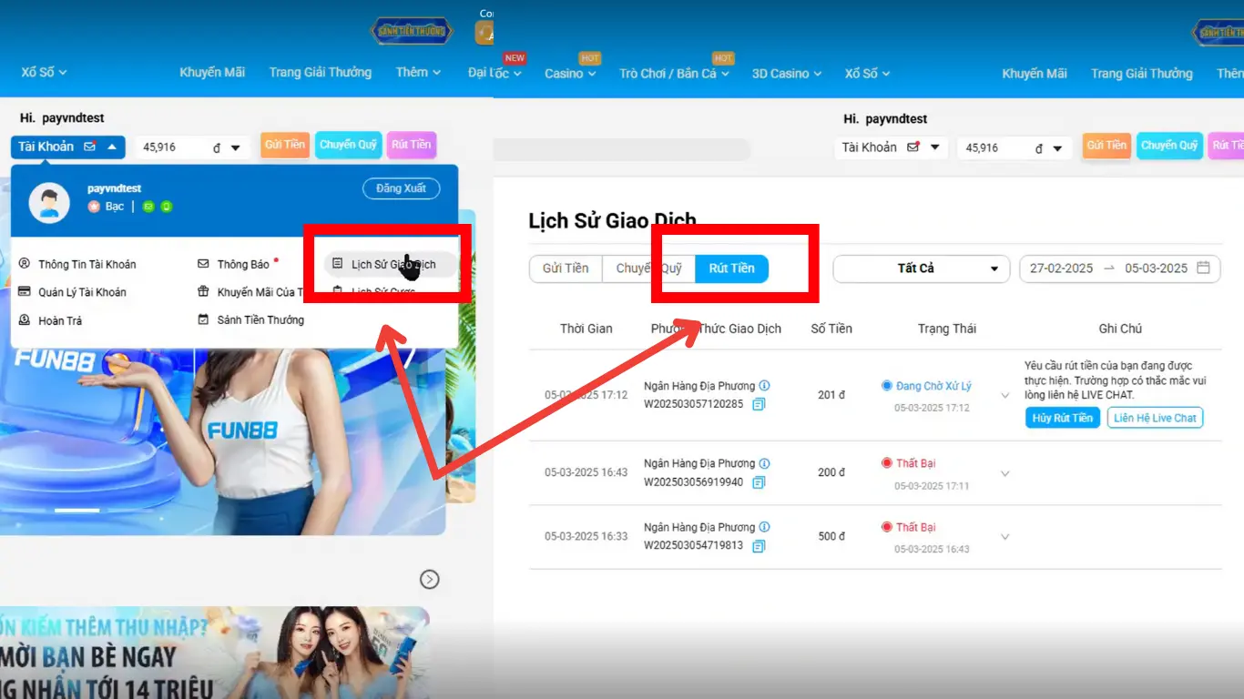 rút tiền fun88 kiểm tra lịch sử giao dịch