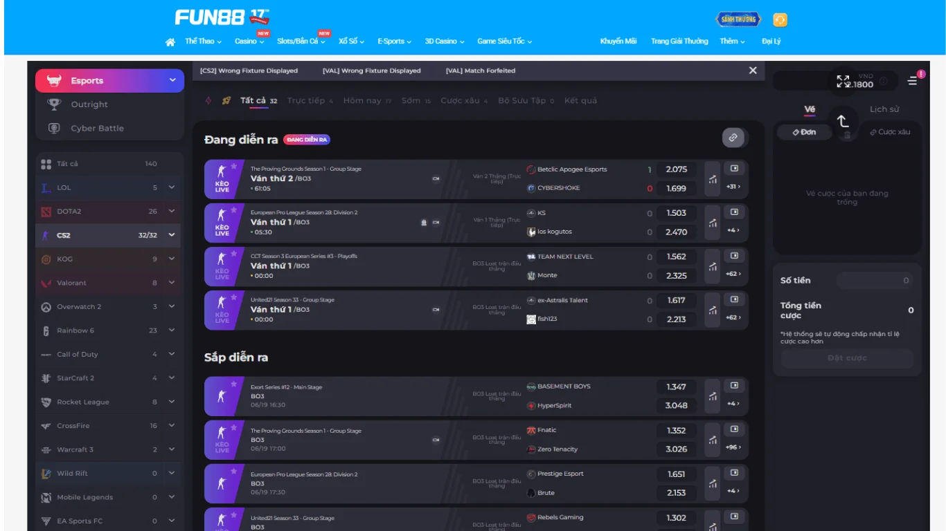 Giao diện cá cược game CSGO