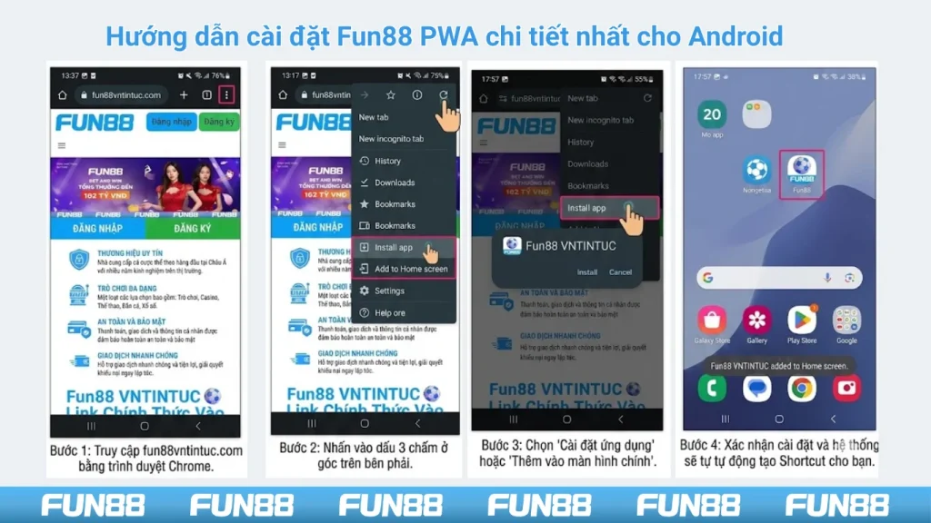 Hướng dẫn cài đặt Fun88 PWA chi tiết nhất cho Android